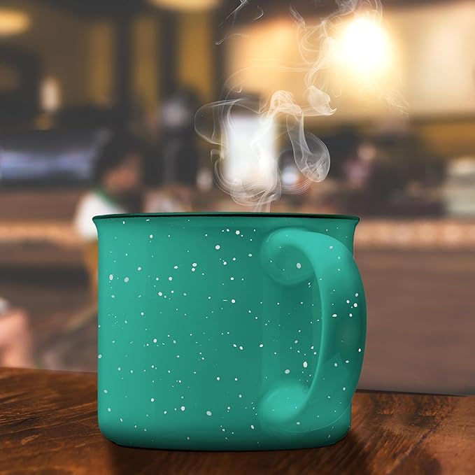 DISCOUNT PROMOS Ceramic Campfire Coffee Mugs 13 oz. Set of 10, Bulk Pack - Perfect for Tea, Espresso, Cappuccino, Hot Cocoa - Mint-CubbioJoy