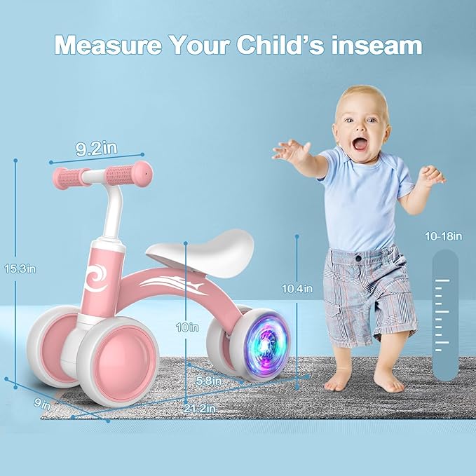 Colorful Lighting Baby Balance Bike Toys for 1 Year Old Girl Gifts, 10-36 Month Toddler Balance Bike, No Pedal 4 Silence Wheels & Soft Seat Pre-School First Riding on Toys, 1st Birthday Gifts.-CubbioJoy