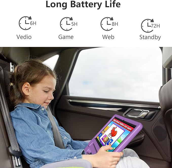 JREN Tablet for Kids｜10 Inch Kids Tablet Android 14｜Octa-core｜64GB｜WiFi ｜Bluetooth｜Parental Control｜Children Content｜Children Toddler Purple-CubbioJoy