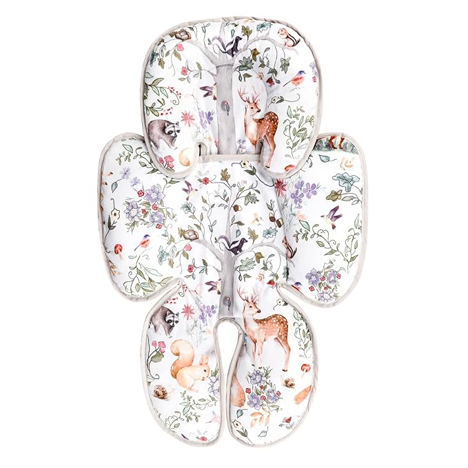 2 in 1 Infant Car Seat Insert, Car Seat Head Support Baby Girls Boys, Soft Newborn Carseat Insert Cushion, Perfect for Carseats, Strollers, Swings (Gray Animals)-CubbioJoy