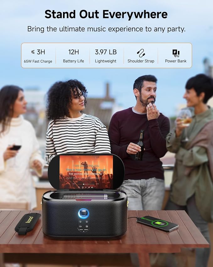 Karaoke Machine for Adults, with Lyrics Display, Karaoke System for YouTube, 280W Speaker, Autotune & EQ, Connect to TV, Portable PA System with 2 Wireless Microphones for Home Outdoor Party-CubbioJoy