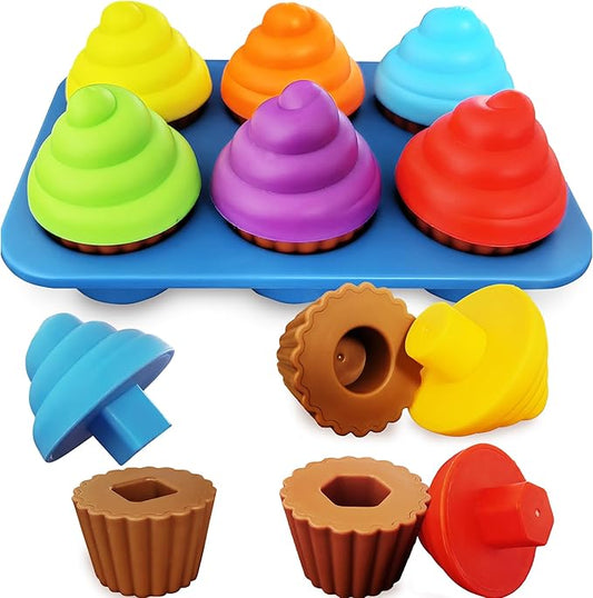 Cupcake Toy Toddler Toy Learning Colors and Shape-Shape Sorting Toys for Toddlers-Geometry Manipulatives Toddler Sensory Toys for Kids 1-3 - Child Montessori Toys for 18 Month Old Girls Boys-CubbioJoy