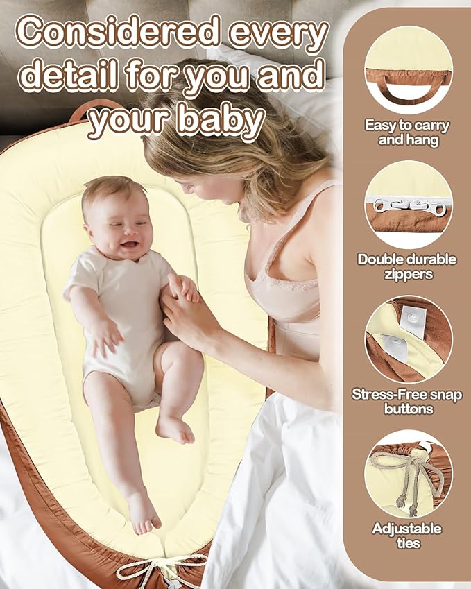 Baby Lounger - Infant Lounger for Newborn 0-24 Months, Pure Cotton Breathable Baby Nest Lounger Cover, Newborn Essentials for Baby Boys & Girls, Portable Baby Lounger for Home and Travel-CubbioJoy