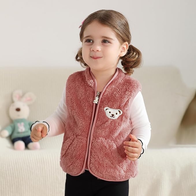 Baby Boys Girls Fleece Vest Zip Up Cute Bear Jackets Fuzzy Fall Winter Warm Clothes Newborn Outwear for Toddler Infant-CubbioJoy
