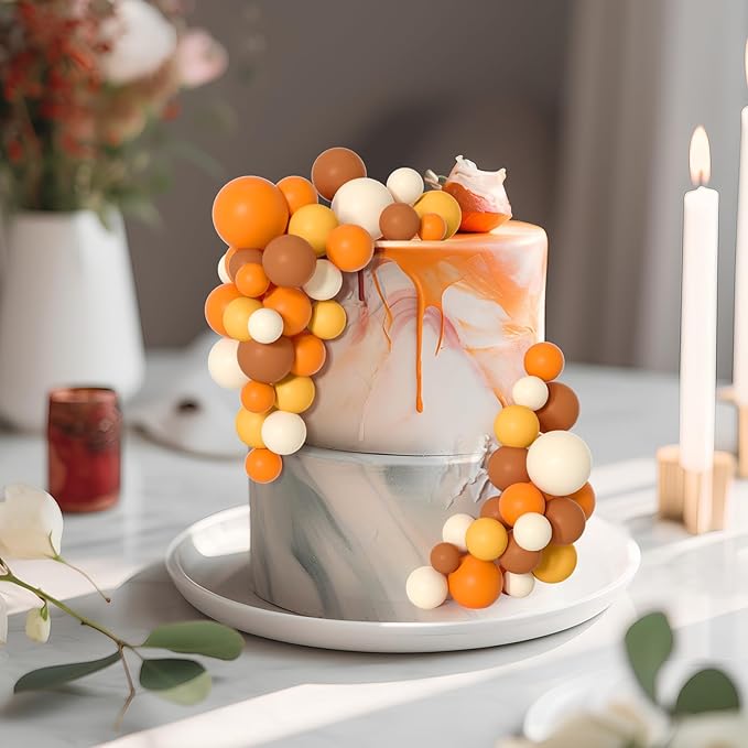 75 Pieces Cake Balls Topper Decorations Foam Cupcake Topper Mini Balloon Cake Topper Balls Cake Picks for Cake Deco Birthday Party Wedding（Orange Khaki Series）-CubbioJoy
