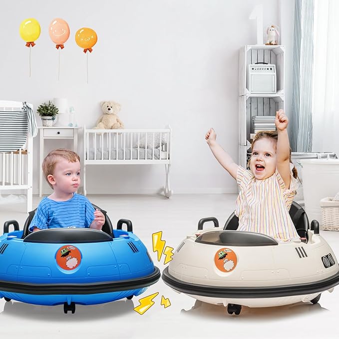 12V Electric Ride on Bumper Car for Toddlers, Kids Bumper Car with Remote Control, LED Lights & 360 Degree Spin, Indoor and Outdoor for 18+ Months Kids (Blue)-CubbioJoy
