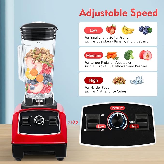 Blender 2L Automatic Smoothie Mixer Baby Food Blender 68oz Fruit Vegetables Juicer 2200W High-Speed Blender Tabletop Soundproof Milkshake Maker (Red)-CubbioJoy