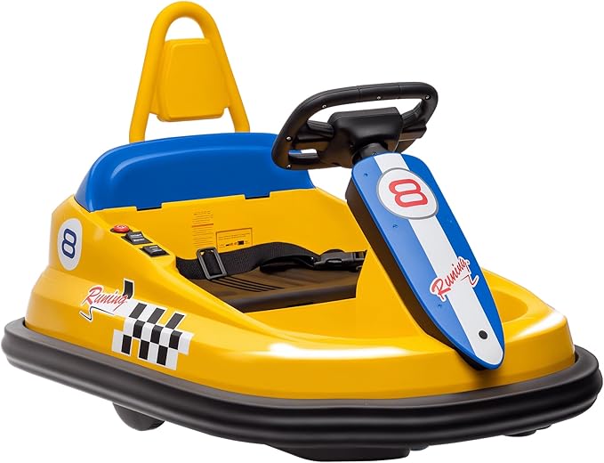 Aosom Toddler Bumper Car, 360° Rotation 6V Kids Electric Ride on Bumper Car with EVA Bumper Edges, Twins Motor, Songs, Horn, LED Lights, Safety Belt for 18-48 Months, Yellow-CubbioJoy