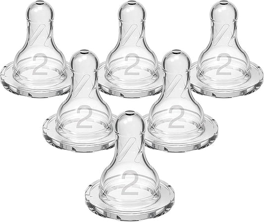 Dr. Brown’s Natural Flow Level 2 Narrow Baby Bottle Silicone Nipple, Medium Flow, 3m+, 100% Silicone Bottle Nipple, 6 Count-CubbioJoy