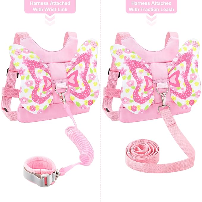 Accmor Toddler Harness Leash, 3 in 1 Cute Butterfly Kids Leash + Anti Lost Wrist Link, Adorable Child Walking Harness Wristband Assistant Soft Strap Belt Protector for Baby Girls to Outdoor Travel-CubbioJoy