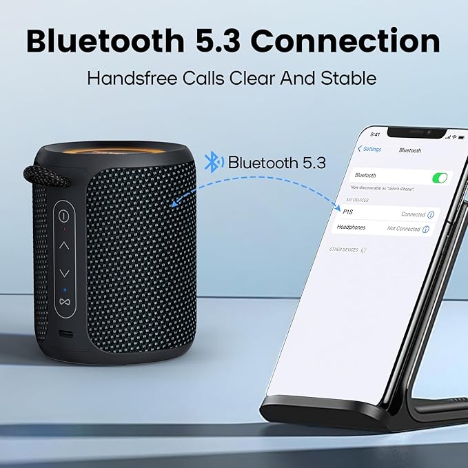 Bluetooth Speaker Wireless,IP67 Waterproof & Dustproof Portable Speaker with Lights,15W Loud Stereo Sound, 2500mAh Battery All Day Playtime, TWS Pairing, BT5.3, Home/Party/Outdoor/Beach (Blue Black)-CubbioJoy
