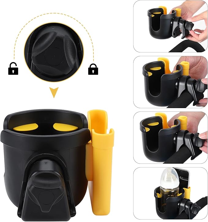 Accmor Stroller Cup Holder with Phone Holder, Bike Cup Holder, Universal Cup Holder for Uppababy Nuna Doona Strollers, 2-in-1 Cup Phone Holder for Stroller, Bike, Wheelchair, Walker, Scooter-CubbioJoy