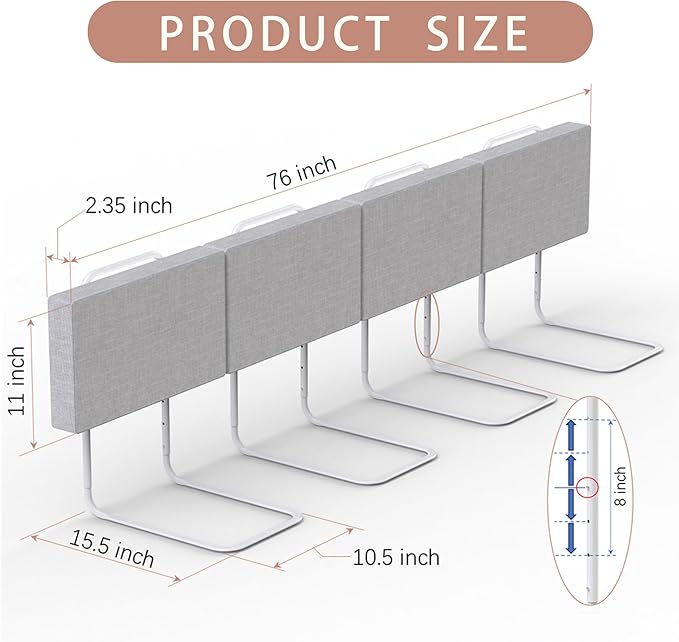 Bed Rail, Bed Rail for Toddlers, Kid, Adult, 78.7" Bed Side Rails for Full, Queen, King, Twin, Bunk, Dorm Beds to Prevent Falls, Bed Rails Can be Flexibly Combined, Easy Installation (Gray, 4 Packs)-CubbioJoy