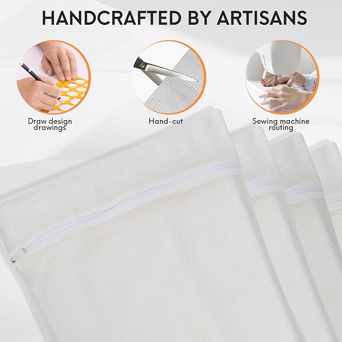 4-Piece White Large Durable Organic Cotton Mesh Laundry Bags with Sturdy Zippers and Breathable Mesh are Delicate Laundry Bags for Underwear, Clothes, Pants and Socks-CubbioJoy