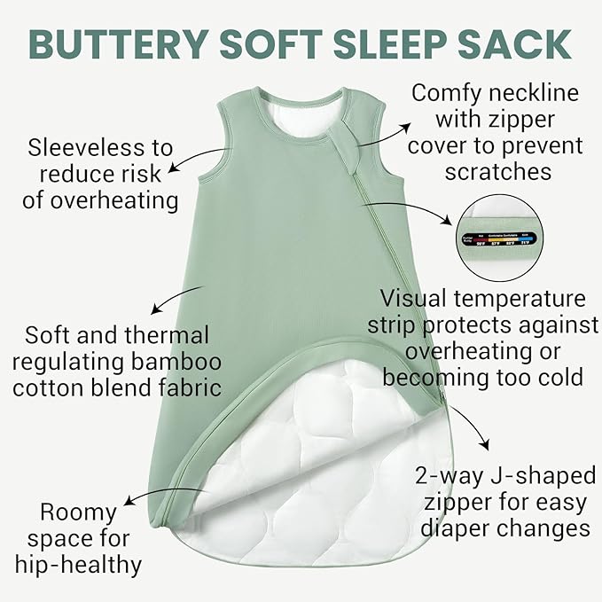 Baby Bamboo Sleep Sack, 70% Rayon Made from Bamboo 30% Cotton 1.0 TOG Infant Wearable Blanket-CubbioJoy