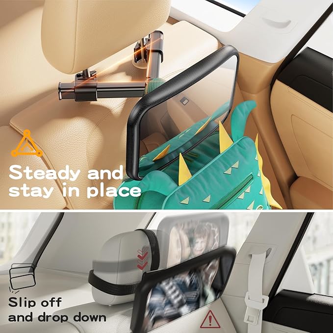 Baby Car Mirror for Baby Hook Clip Design Never Shake Baby Mirror for Car Seat Mirror Rear Facing Newborn Essentials Easy Install Back Seat Mirrors for Car Clear View ShatterProof Crash Tested-CubbioJoy