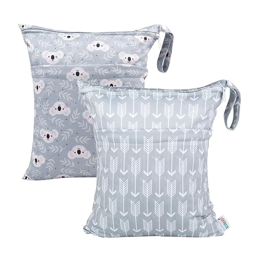 ALVABABY 2pcs Cloth Diaper Wet Dry Bags Waterproof Reusable with Two Zippered Pockets Travel Beach Pool Daycare Soiled Baby Items Yoga Gym Bag for Swimsuits or Wet Clothes L-YX3536-CubbioJoy