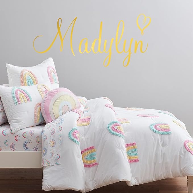 Custom Name & Heart Wall Decal- Baby Boy Girl Unisex - Nursery Decal for Home Bedroom Children - Wall Sticker (397) (52" Wide x 19" high)-CubbioJoy