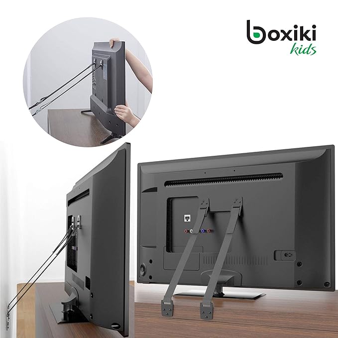 Boxiki kids Furniture Straps - Anti Tip Strap for Baby Proofing & Child Safety - 8 Pack of Adjustable Wall Straps and TV Straps - Fixings to Anchor Shelves & Cabinets(Black)-CubbioJoy