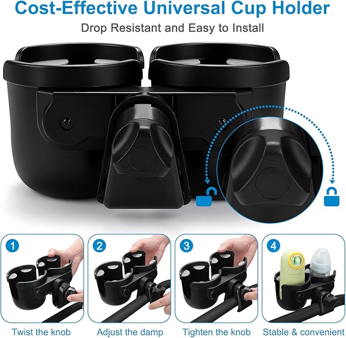 Accmor Stroller Cup Holder, Bike Cup Holder, Universal Cup Holder for Uppababy Nuna Doona Strollers, 2-in-1 Cup Phone Holder for Stroller, Bike, Wheelchair, Walker, Scooter-CubbioJoy