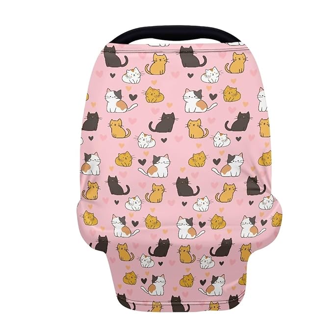 Binienty Baby Car Seat Covers - Cartoon Kitten Infant Carseat Canopy Multi-use Stretch Nursing Cover for Breastfeeding-CubbioJoy