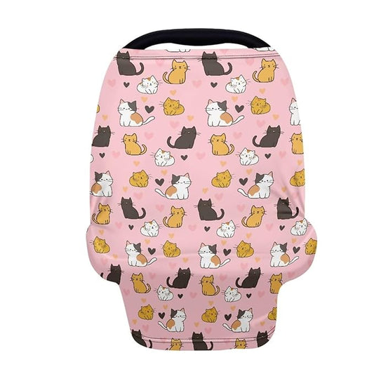 Binienty Baby Car Seat Covers - Cartoon Kitten Infant Carseat Canopy Multi-use Stretch Nursing Cover for Breastfeeding-CubbioJoy