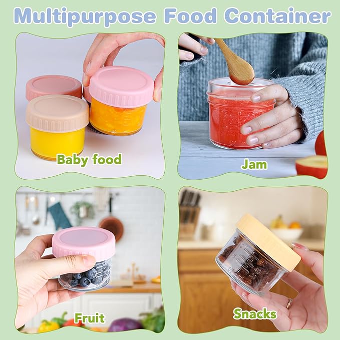 40 Pack Glass Baby Food Storage Containers, 4 oz Leakproof Baby Food Jars with Lids, Small Glass Food Containers for Infant Baby, Freezer & Microwave Safe, BPA Free-CubbioJoy