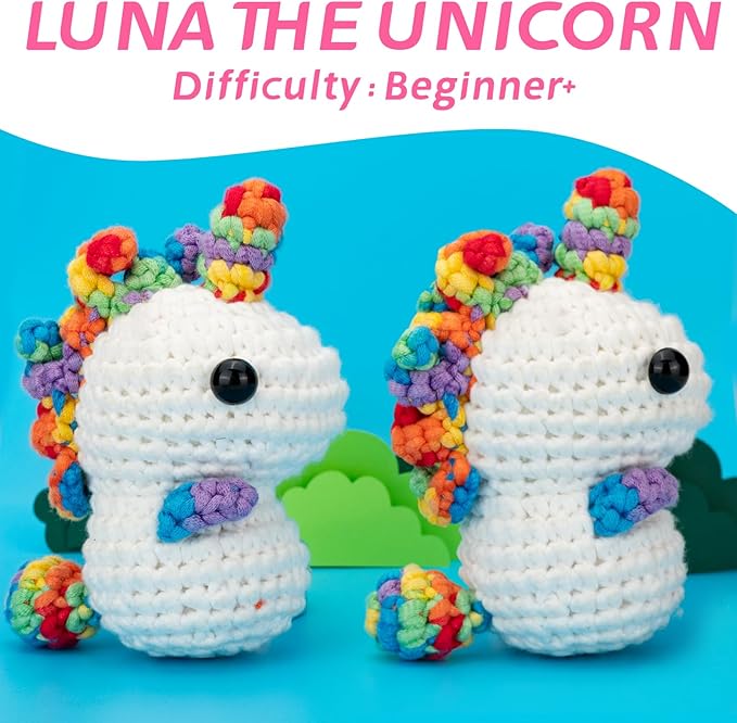 Crochet Kit for Beginners, Unicorn Crochet Kits for Kids and Adults Include Rainbow Yarn, Videos Tutorials, Eyes, and Crochet Hook - Crochet Animal Kit, Beginner Crochet Kit - Gift for Birthdays-CubbioJoy