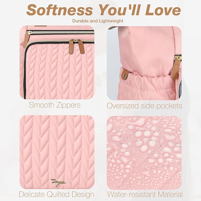 Diaper Bag Tote, Large Diaper Bags Waterproof, Hospital Bag for Labor Delivery, Baby Bag with Pacifier Case, Travel Diaper Tote with Changing Pad, Pink-CubbioJoy