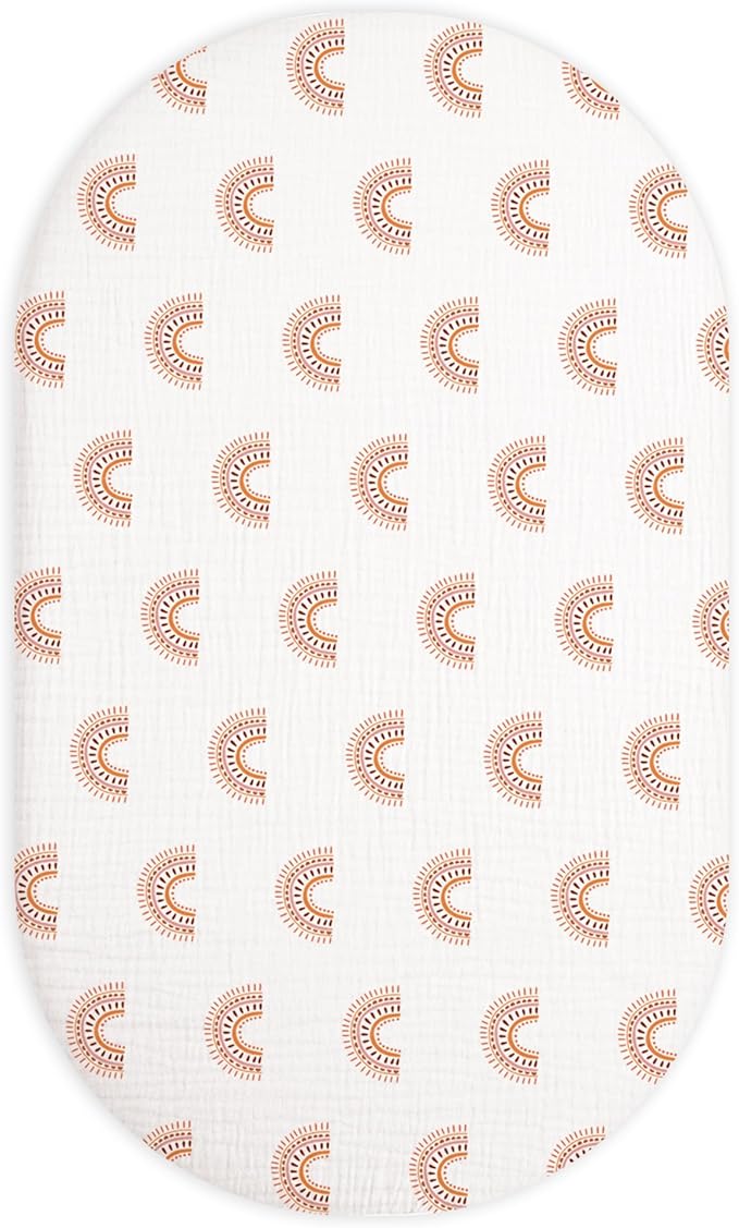 Bassinet Sheet for Baby Boy and Girl, Fitted Sheets for Rectangle, Oval, Hourglass Bassinet Mattress, Muslin Moses Basket Sheets with Neutral Style (Rainbow)-CubbioJoy