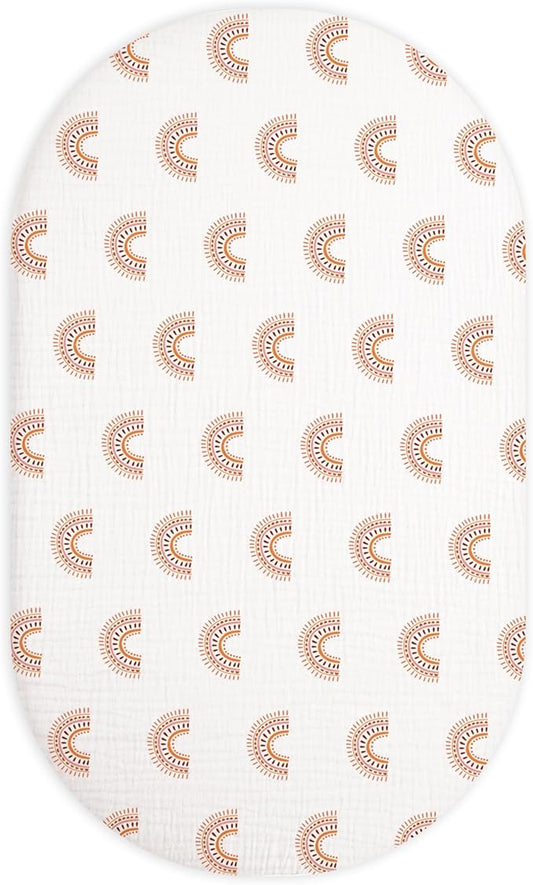 Bassinet Sheet for Baby Boy and Girl, Fitted Sheets for Rectangle, Oval, Hourglass Bassinet Mattress, Muslin Moses Basket Sheets with Neutral Style (Rainbow)-CubbioJoy