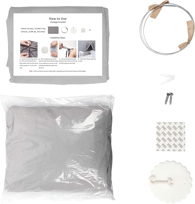 Bed Canopy with Frills Reading Nook Game Tent for Kids Boho Hanging Net Play Room Decor(Light Grey)-CubbioJoy