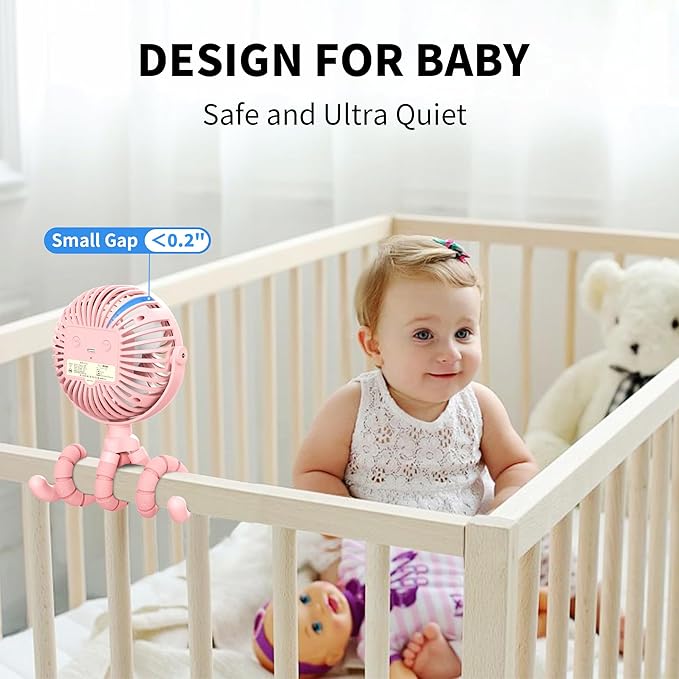 AMACOOL Battery Operated Stroller Fan Flexible Tripod Clip On Fan with 3 Speeds and Rotatable Handheld Personal Fans for Car Seat Crib Bike Treadmill (Pink)-CubbioJoy