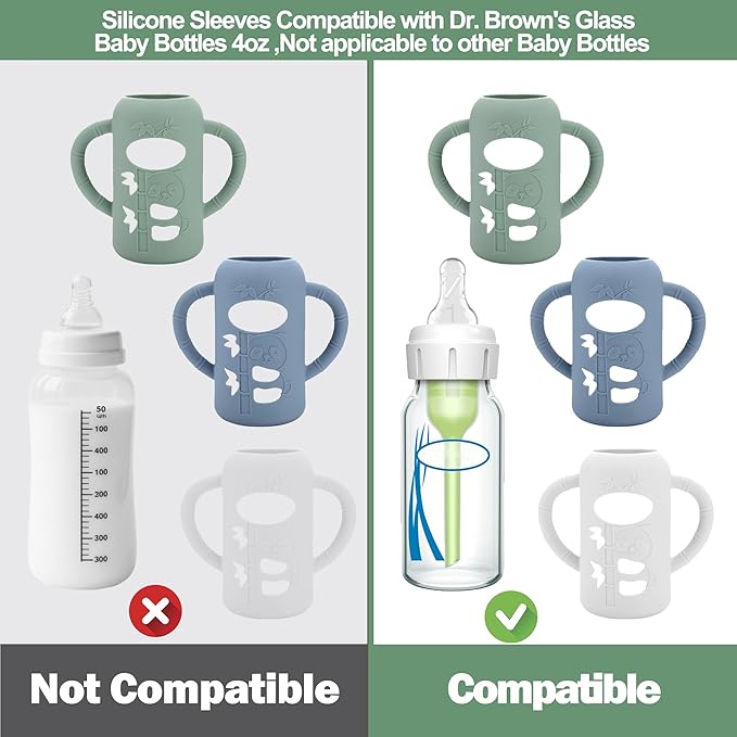 3 Pack Silicone Sleeves for Dr. Brown's Glass Baby Bottles - Drop Protection Baby Bottle Sleeves,Compatible with Dr. Brown's Newborn Glass Bottles,with Silicone Handles,4 oz-CubbioJoy
