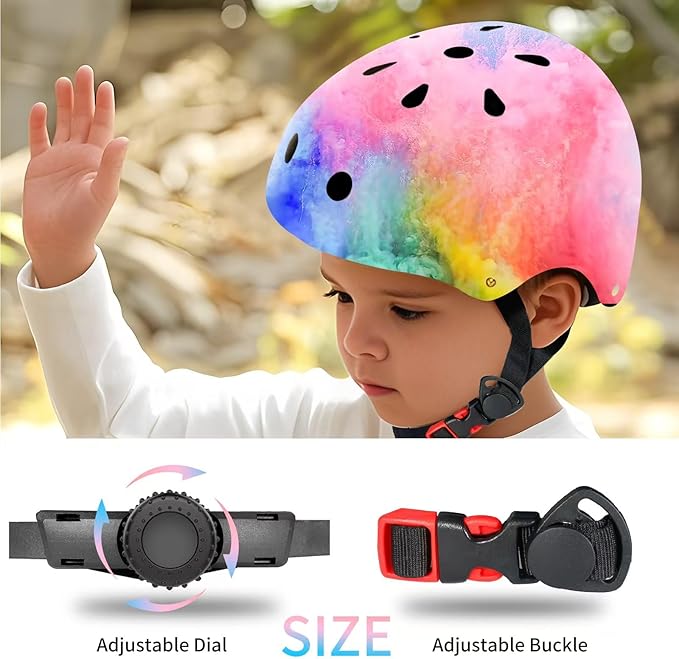 Adjustable Color Gradient Skateboard Helmet for 3-5-8-14+Ages【Toddler Kids Youth Adult】 Girls Boys Woman.Bike Helmet for Multi-Sports Cycling Bicycle Scooter Inline Roller Skate Rollerblading-CubbioJoy