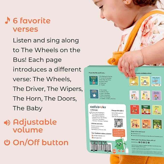 Calis Books The Wheels on The Bus Book | New Rechargeable Musical Book, No More Batteries | Books for 1 Year Old | Wheels on The Bus Toy | Musical Book for Toddlers 1-3 | Musical Toy for Toddlers-CubbioJoy