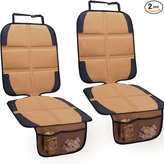 Car Seat Protector for Child Car Seat, 2 Pack Baby Car Seat Covers with Mesh Pockets & Non-Slip Backing 600D Durable Seat Protector (Brown, Standard)-CubbioJoy