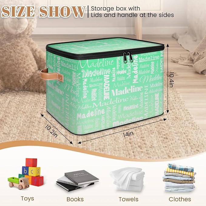 Custom Storage Basket with Name, Personalized Storage Bins with Zipper Lid, Foldable Fabric Storage Box Large capacity with Handle Green Gradient-CubbioJoy