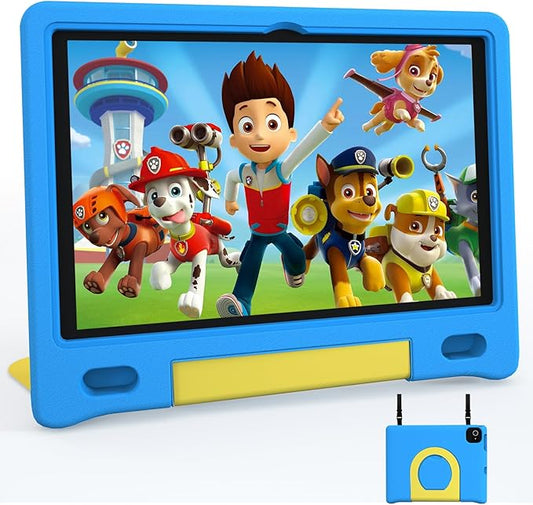 JREN Kids Table 10.1" ｜Android 14 Tablet for Kids｜64GB Storage｜Octa-Core｜WiFi ｜Cameras｜Parental Control｜Kids Content｜Case Included Great Gift for Children Ages 3-12 Years Old Blue-CubbioJoy