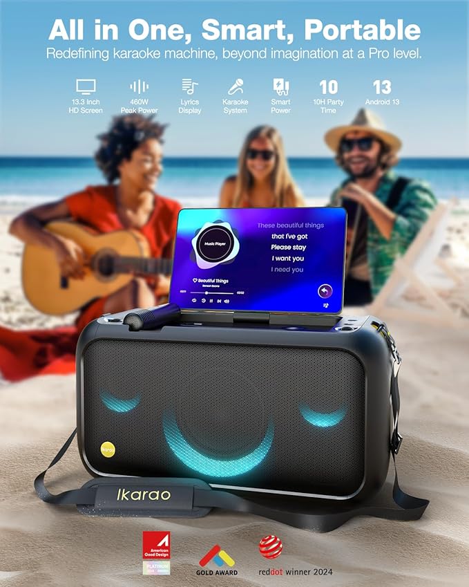 Karaoke Machine for Adults, with Lyrics Display Built-in 13.3" Screen, Truly All in One Karaoke Machine with 2 Wireless Microphone (Hidden & Self Charging), 460W Bluetooth Speaker for Party, TV-CubbioJoy