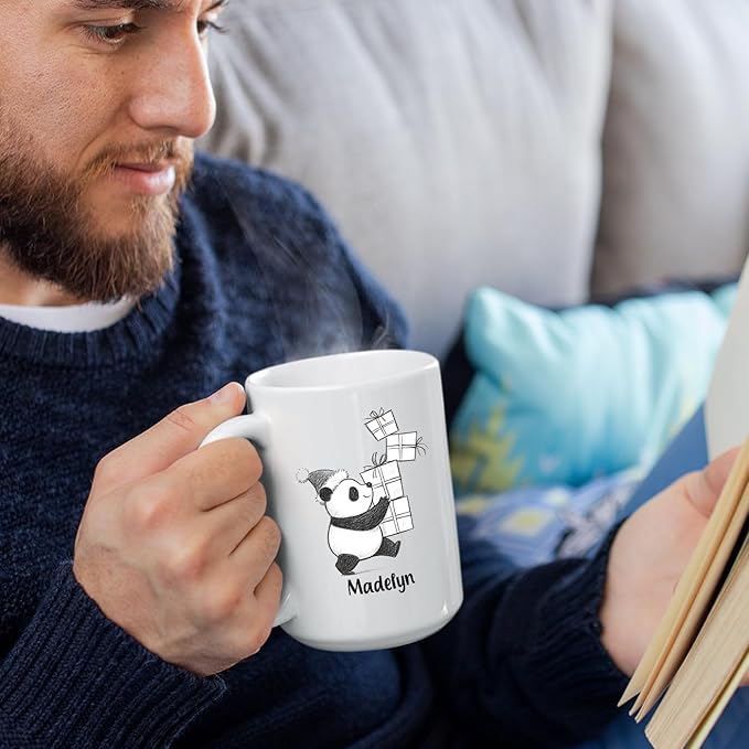 Customized Name Panda Bear Accent Coffee Cup, Personalized Panda Bear Ceramic Teacup Gift For Animal Lover Kids Child on Birthday Christmas, Cute Bears Travel Coffee Mug 11 Oz 15 Oz, Animal White Mug-CubbioJoy