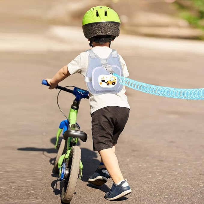 Accmor Toddler Harness Leash, Collapsible Kids Leash + Anti Lost Wrist Link for Outdoor Travel, Cute Excavator Child Walking Harness Tether Wristband Assistant Strap Belt Protector for Baby Boys-CubbioJoy