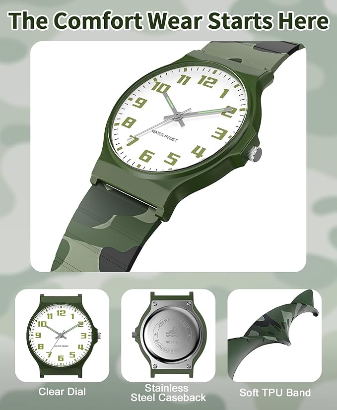 Kids Analog Watch Boys Girls, 30M Waterproof, Sports Watch for Boys, Easy to Read Children's Thin Dial Wrist Watches with Soft Band, for Ages 5-15 Kids Great Birthday Gifts Christmas Day-CubbioJoy