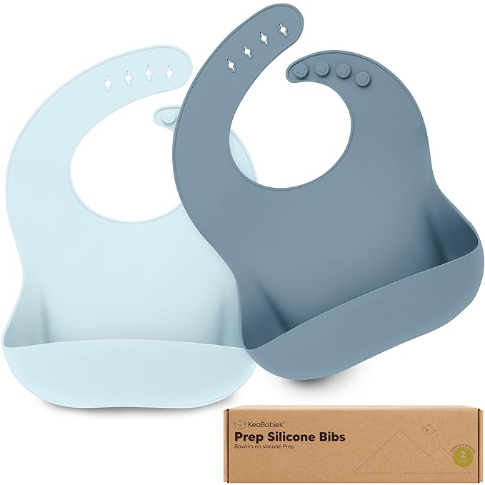KeaBabies 2-Pack Silicone Baby Bibs for Eating - Sturdy Food-Grade Silicone Bibs for Babies Girl, Boy, Large Food Catcher, Clean & Put On Easily, Waterproof Toddler Feeding Essentials (Ocean)-CubbioJoy