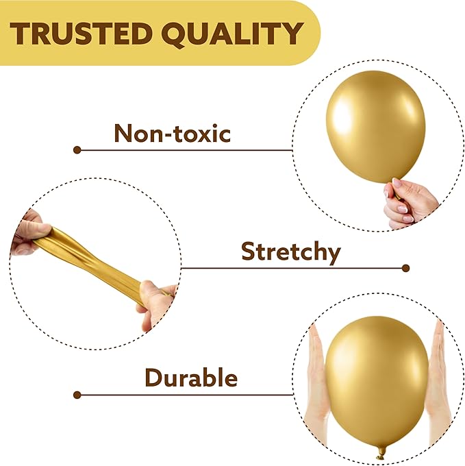 JOYIN 150 Pcs Metallic Gold Balloons, Different Sizes 18 12 10 5 Inch Gold Latex Balloon Arch Kit with Instruction for Birthday Decoration Party Graduation Wedding Holiday-CubbioJoy