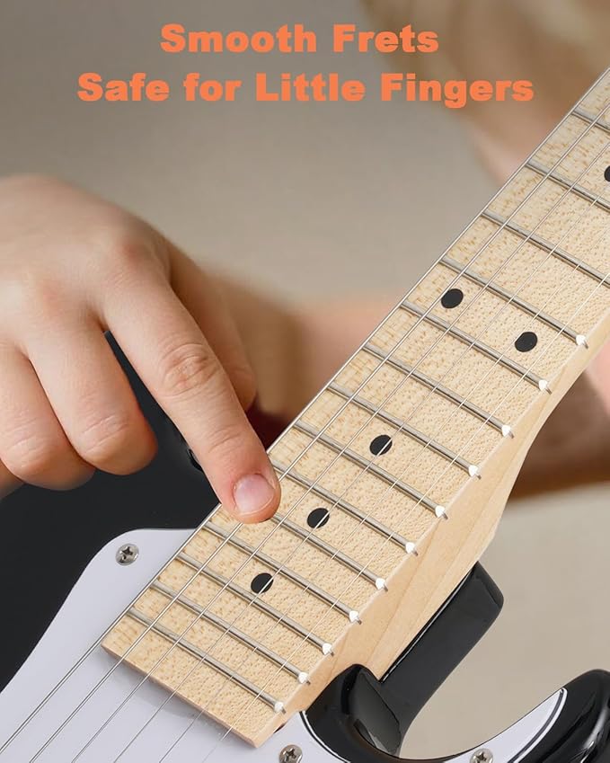 30 Inch Kids Electric Guitar Kit Beginner Complete Bundle with Smooth Fingerboard, Lightweight Design for Child, 5W Practice Amp, Gig Bag, Tuner, Strap, Cable, Picks, Extra Strings, RST-70 Black-CubbioJoy