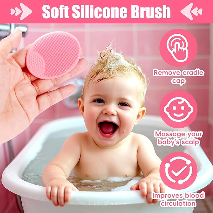 Baby Hair Brush and Comb Set, 4Pcs Baby Soft Bristles Brush Cradle Cap Brush Hair Comb for Newborns Toddlers Boys Girls (Pink)-CubbioJoy