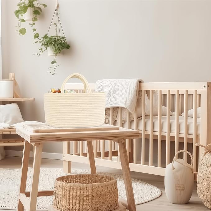Diaper Caddy Organizer Cotton Rope Baby Basket Nursery Storage and Portable Tote Bag for Car Ideal Baby Shower Gifts and Registry Must-Have for Newborn Essentials beige-CubbioJoy
