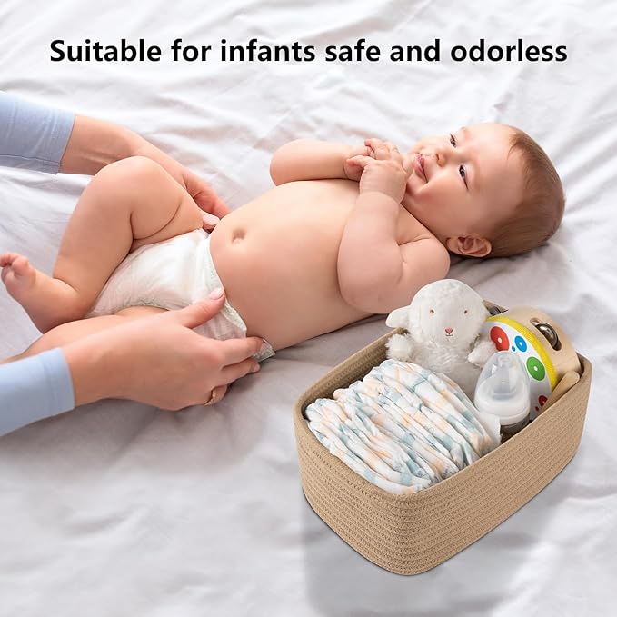 4 Pack Small Storage Shelf Baskets for Organizing, Mini Woven Rope Storage Bins for Towels, Cute Decorative Closet Organizer，Baby Nursery, Gift Empty Baskets -11.81''Lx7.87''Wx4.72''H-Jute-CubbioJoy