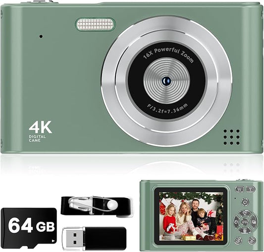2025 Digital Camera - 1080P Vlog Camera, 44MP Compact, 16X Zoom, Anti-Shake, Green Gift for Kids-CubbioJoy